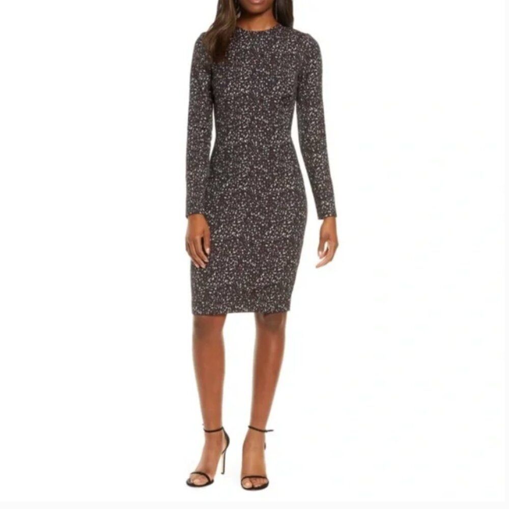 Black Halo Desoto Long Sleeve Print Sheath Dress In Tic Tac Size 4